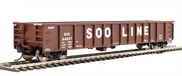 Walthers Mainline HO 53ft Railgon Gondola - Ready To Run - Soo Line #64057 (oxide, white, large name) - Hobbytech Toys