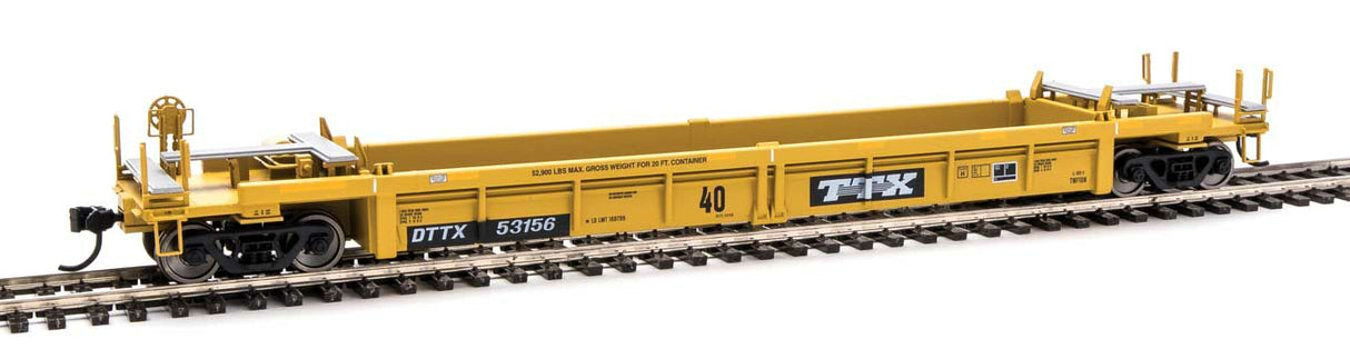 Walthers Mainline HO Thrall Rebuilt 40ft Well Car - Ready to Run - Trailer-Train DTTX #53156 (yellow, black, black & white logo, yellow stripes) - Hobbytech Toys