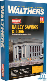 Walthers Cornerstone HO Bailey Savings and Loan - Kit - 10-1/8 x 5-15/16 x 5-1/2in 25.7 x 15 x 13.9cm Walthers Cornerstone TRAINS - HO/OO SCALE