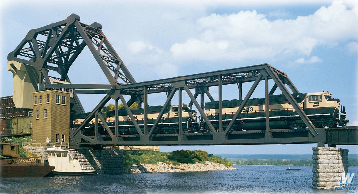 Walthers Cornerstone HO Operating Single-Track Railroad Bascule Bridge - Kit - 33-1/2 x 3 x 11in 83.7 x 7.5 x 27.5cm Walthers Cornerstone TRAINS - HO/OO SCALE