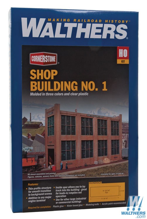 Walthers Cornerstone HO Shop Building No.1 Background Building - Kit - 11-9/16 x 3-1/4 x 6-15/16in 28.9 x 8.1 x 17.3cm Walthers Cornerstone TRAINS - HO/OO SCALE
