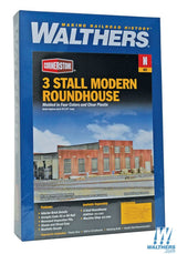 Walthers Cornerstone N 3-Stall Modern Roundhouse - Kit - 10-13/16 x 3-15/16in 27.4 x 10cm; Stall Width at Rear 3-3/16in 8.1cm Walthers Cornerstone TRAINS - N SCALE