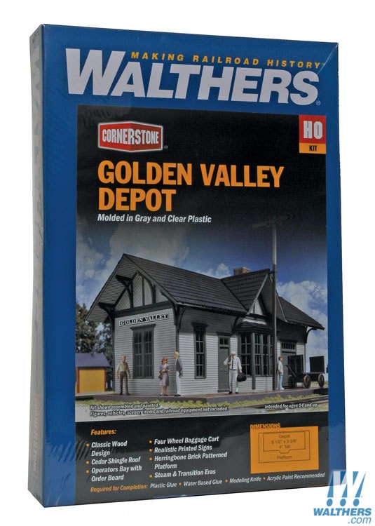 Walthers Cornerstone HO Golden Valley Depot - Kit - 6-1/2 x 3-3/8 x 4in 16.2 x 8.4 x 10cm Walthers Cornerstone TRAINS - HO/OO SCALE