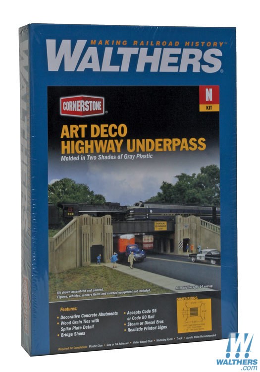 Walthers Cornerstone N Art Deco Highway Underpass - Kit - 8-3/8 x 6-5/8 x 1-7/8in 21.2 x 16.8 x 4.7cm Walthers Cornerstone TRAINS - N SCALE