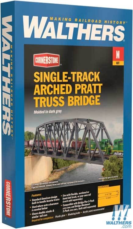 Walthers Cornerstone N Single-Track Arched Pratt Truss Bridge - Kit - 14-3/32 x 2 x 3-1/2in 35.7 x 5 x 8.8cm Walthers Cornerstone TRAINS - N SCALE