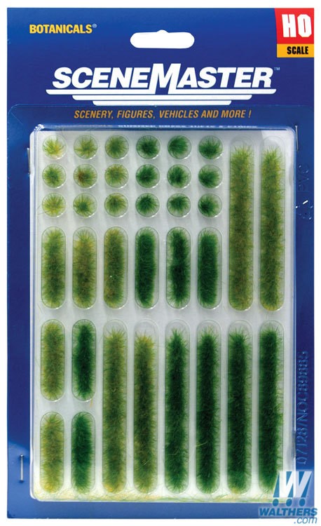 Walthers SceneMaster HO Grass Tufts and Strips 1/4in 0.6cm Tall - Summer, 18 of Each Walthers SceneMaster TRAINS - HO/OO SCALE