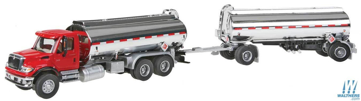 Walthers SceneMaster HO International(R) 7600 Tank Truck w/Trailer - Assembled - Alfts Victory Service, Interstate Oil & Winnerfts Circle decals (red, chrome) Walthers SceneMaster TRAINS - HO/OO SCALE