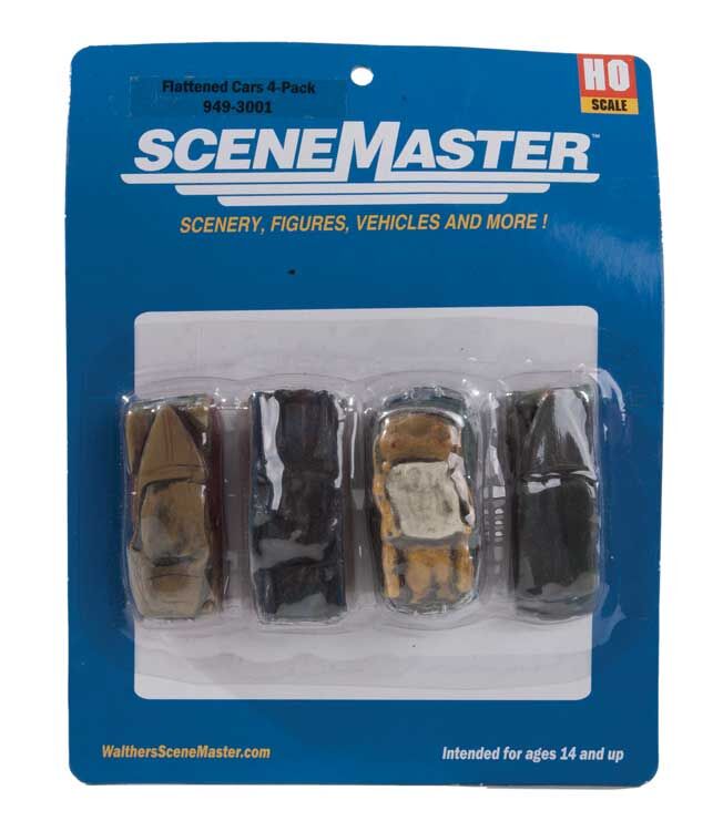 Walthers Scenemaster HO Flattened Cars (4pcs) Walthers SceneMaster TRAINS - HO/OO SCALE