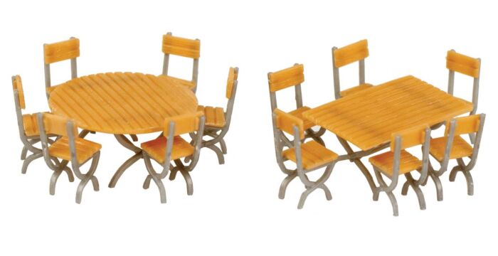Walthers Scenemaster 4191 HO Tables and Chairs - Kit - One Each Square and Round Tables, 12 Chairs - Hobbytech Toys