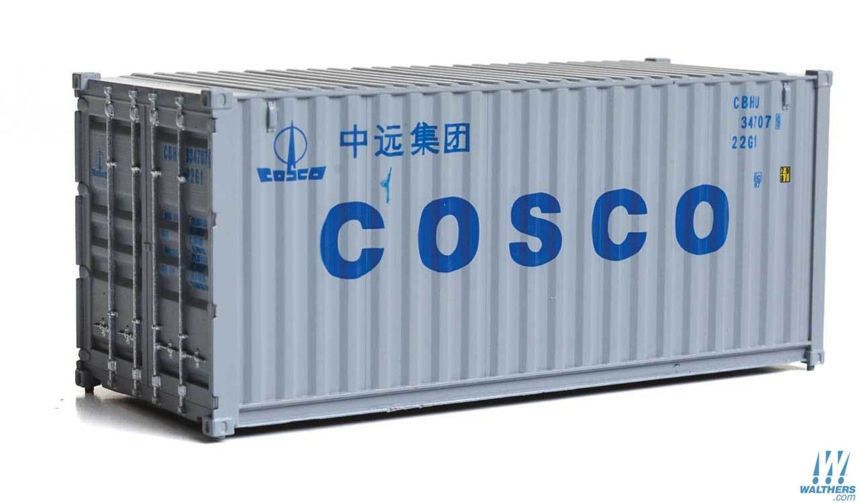 Walthers SceneMaster HO 20ft Corrugated Container - Assembled - China Ocean Shipping Company (gray, blue) Walthers SceneMaster TRAINS - HO/OO SCALE