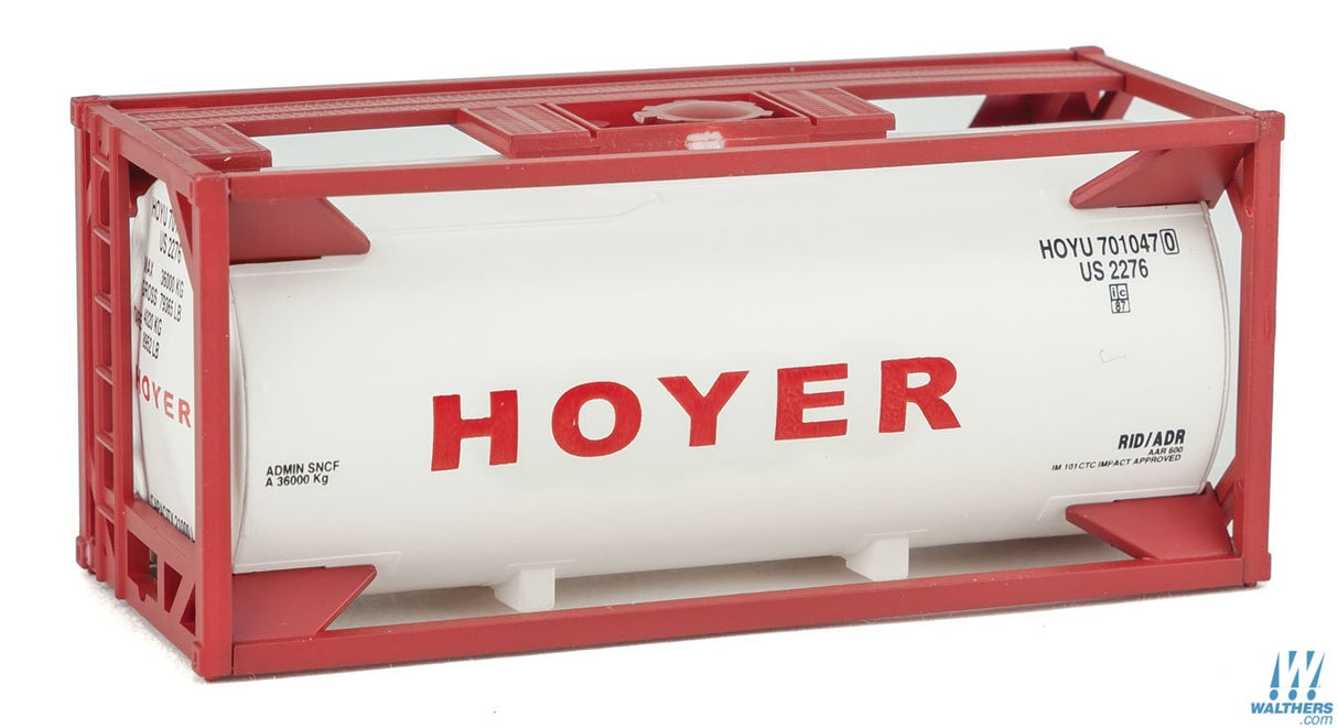 Walthers SceneMaster HO 20ft Tank Container - Kit - Hoyer (white, red) Walthers SceneMaster TRAINS - HO/OO SCALE