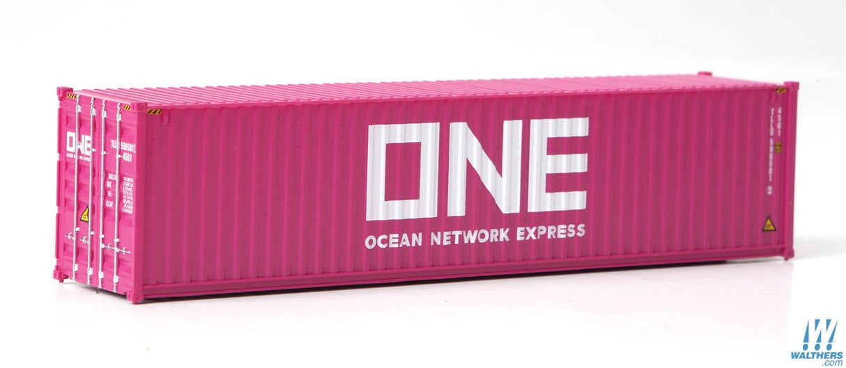 Walthers SceneMaster HO 40ft Hi-Cube Corrugated-Side Container - Assembled - Ocean Network Express - ONE (magenta, white) Walthers SceneMaster TRAINS - HO/OO SCALE