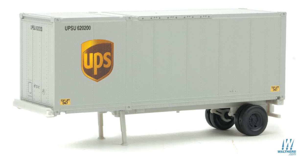 Walthers SceneMaster HO 28ft Container with Chassis 2-Pack - Assembled - United Parcel Service (Modern Shield Logo; gray, brown, yellow) Walthers SceneMaster TRAINS - HO/OO SCALE