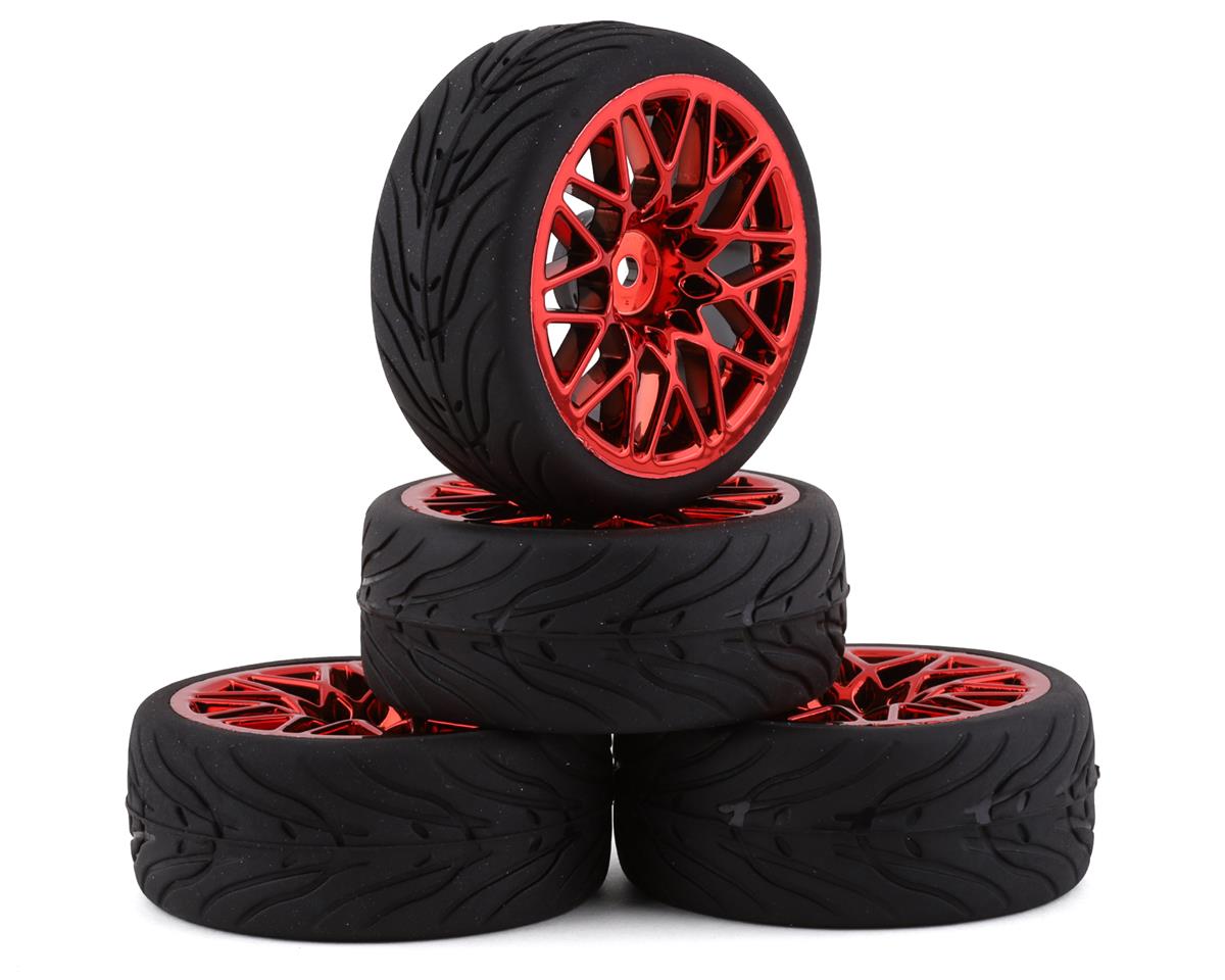 Yeah Racing Spec T Pre-Mounted On-Road Touring Tires w/LS Wheels (Red) (4) - Hobbytech Toys