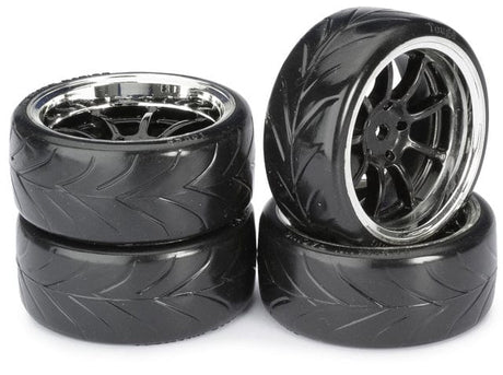 Absima 1/10 Drift Wheel Set LP 9 Spoke/Profile A Black Rim/Chrome Ring 4Pcs Absima RC CARS - PARTS