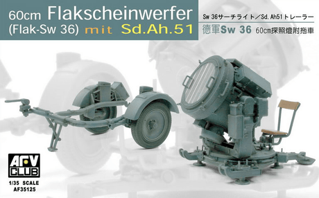 AFV Club AF35125 1/35 German SW-36 60cm Searchlight/With Sd.Ah.51 Trailer Plastic Model Kit AFV Club PLASTIC MODELS
