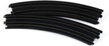 Curved black track pieces for slot car racing, featuring the AFX 70621 18-inch Curve Track (2 pieces).