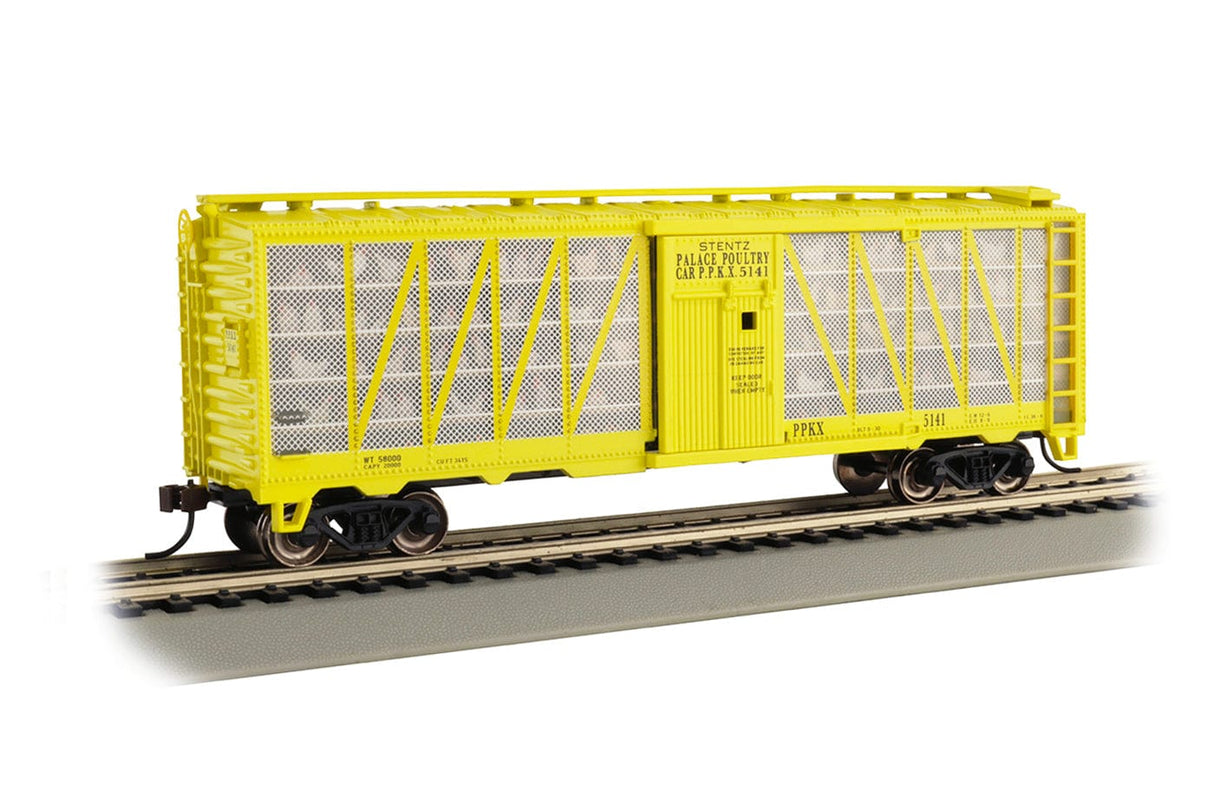 Bachmann 15904 HO Poultry Stock Car - Ready to Run - Stentz Palace Poultry Car Co. PPKX #5141 (yellow) - Hobbytech Toys