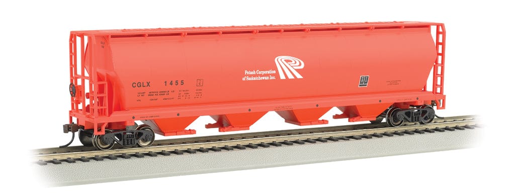 Bachmann 19143 HO Canadian Cylindrical 4-Bay Grain Hopper - Ready to Run - Silver Series(R) - Potash Corporation CGLX (salmon, white; Large P Logo) - Hobbytech Toys