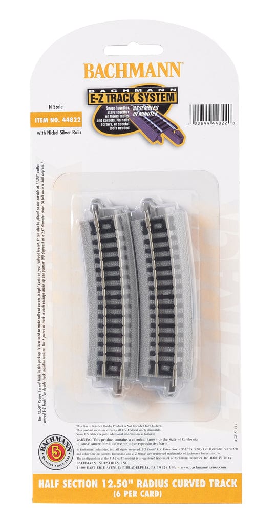 Bachmann 44822 N Half Section 12.50inch Radius Curved Track (6pcs) - Hobbytech Toys