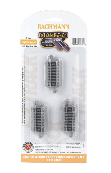 Bachmann 44832 N Quarter Section 12.50inch Radius Curved Track (6pcs) - Hobbytech Toys