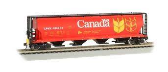 Bachmann 73801 HO Canadian Cylindrical 4-Bay Grain Hopper with FRED - Ready to Run - Government of Canada CPWX #606835 (red, yellow, black) - Hobbytech Toys