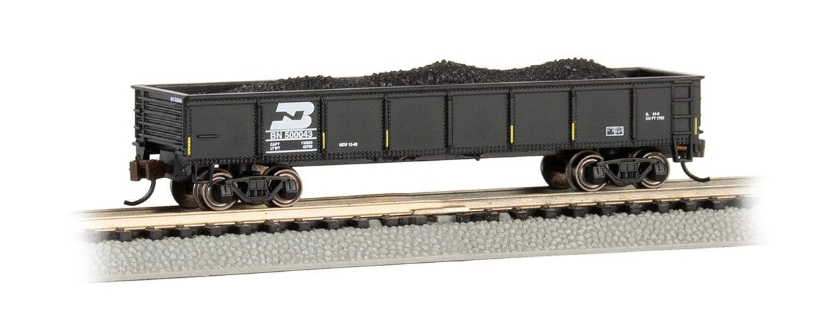 Bachmann N 40ft Steel Gondola with Load - Ready to Run - Burlington Northern #500043 (black) Bachmann TRAINS - N SCALE