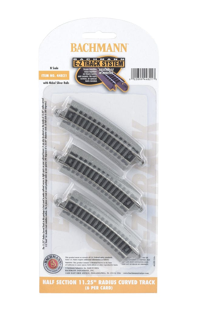 Bachmann 44821 N Half Section 11.25inch Radius Curved Track (6pcs) - Hobbytech Toys