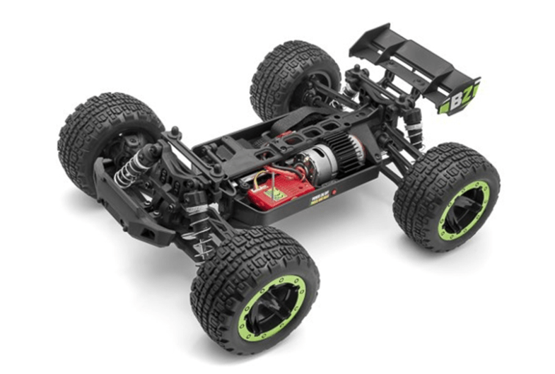 Blackzon Slyder ST 1/16 4WD Electric Stadium Truck in green, featuring a detailed chassis and large off-road tires for high-performance RC driving.