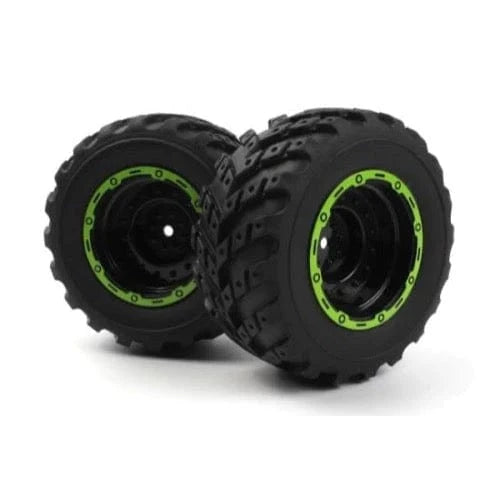 Blackzon Smyter MT Wheels/Tires Assembled (Black/Green) [BZ540181] - Hobbytech Toys