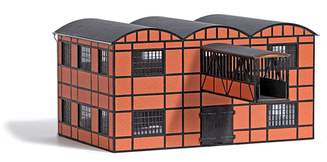 Busch HO Hartmann Paper Mill Warehouse & Pedestrian Bridge - 7-13/16 x 4-13/16 x 4in 19.8 x 12.3 x 10.2cm Busch TRAINS - HO/OO SCALE