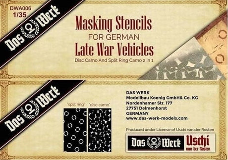 Daswerk A006 German Late War Masking Stencils Plastic Model Kit Das Werk PLASTIC MODELS
