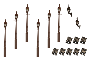 DCC Concepts 4mm Scale Gas Lamps Value Pack - Black (2x Wall Lamps, 6xStreet/Platform Lamps) - LML-VPGBK - Hobbytech Toys