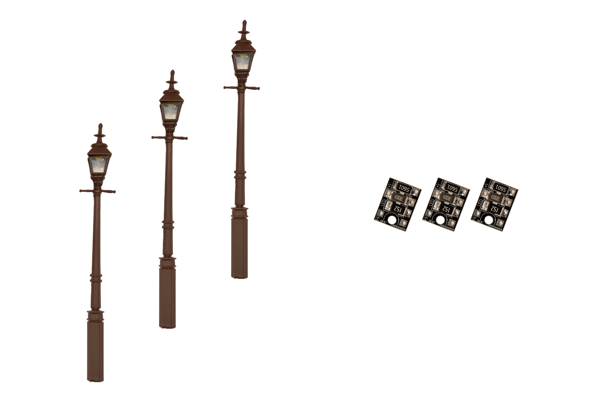 DCC Concepts 4mm Scale Gas Street/Platform Lamps - Black (3 pack) - LML-GSBK - Hobbytech Toys