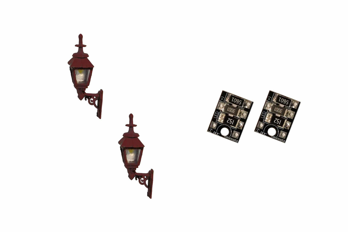 DCC Concepts 4mm Scale Gas Wall Lamps - Maroon (2 pack) - LML-GWMR - Hobbytech Toys