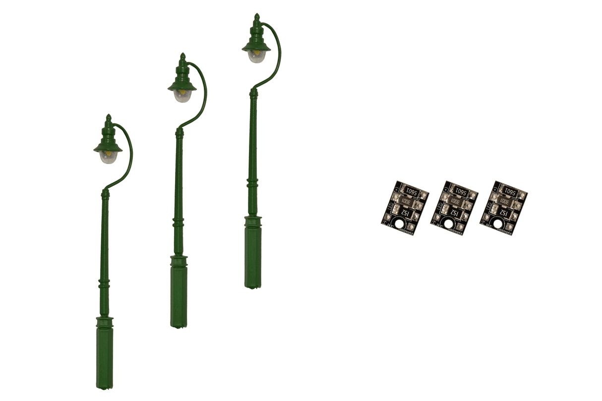 DCC Concepts 4mm Scale Swan-Neck Street/Platform Lamps - Green (3 pack) - LML-SSGR - Hobbytech Toys