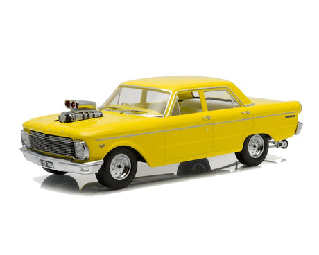 Dda 1/18 1965 XP Falcon Sedan Drag W/Blown Engine Yellow DDA Collectables DIE-CAST MODELS