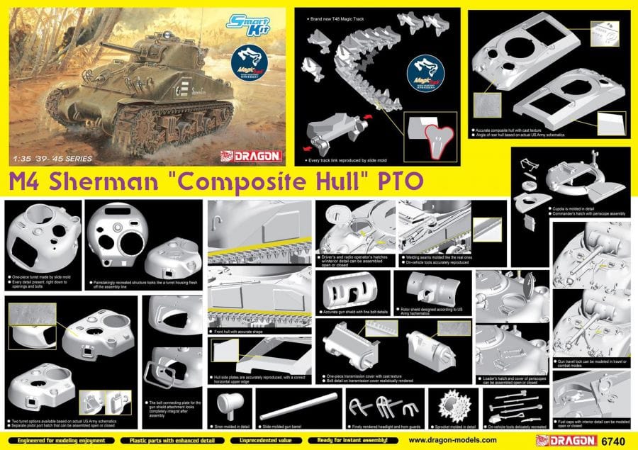 Dragon 6740 1/35 M4 Sherman Composite Hull PTO Plastic Model Kit** Dragon Models PLASTIC MODELS