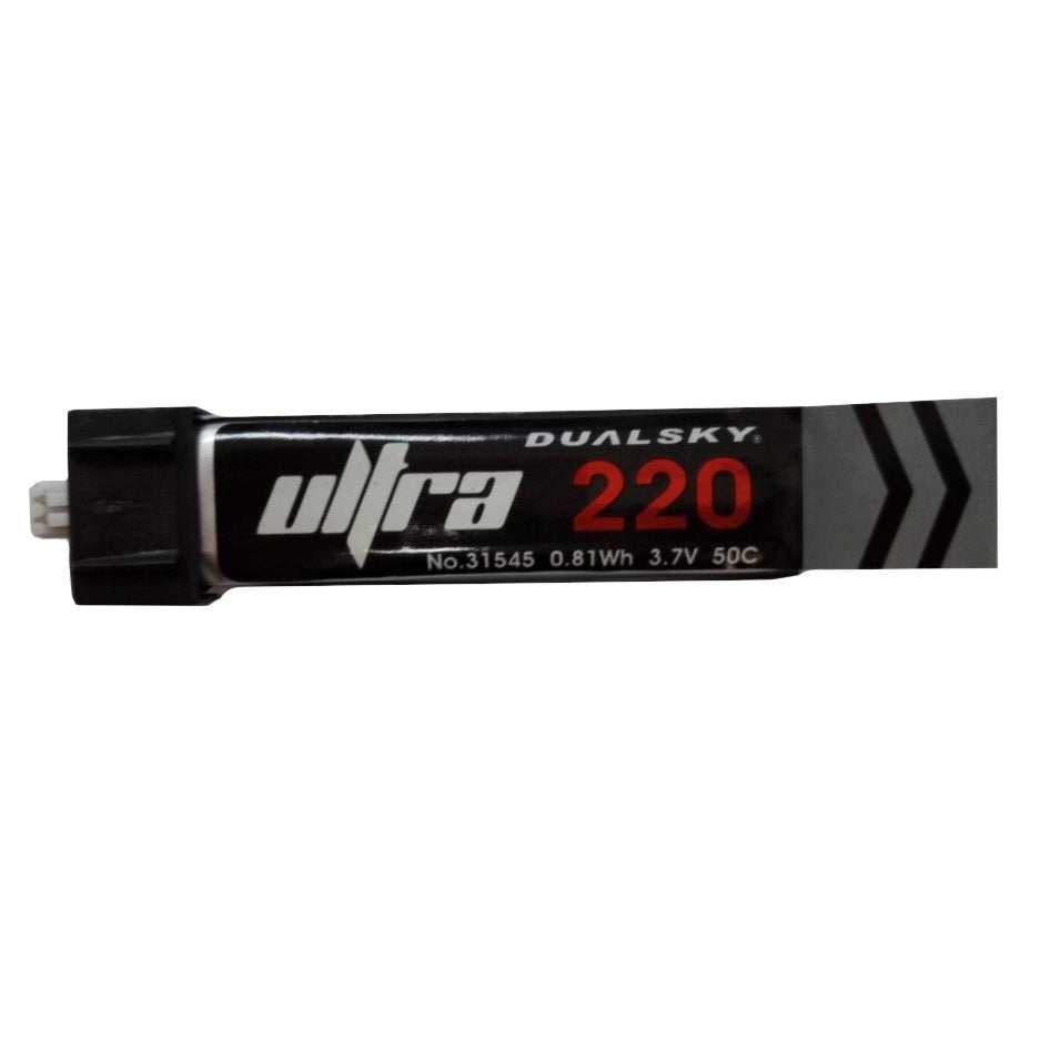 Compact Dualsky 220mah 1S 70C Umx Lipo battery for high-performance devices.