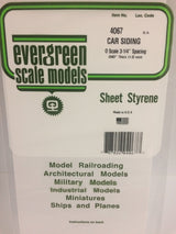 Evergreen 4067 Styrene Car Siding Sheet O 1.69mm Spacing - 1.0x150x300mm / .040x6x12" (1pc) - Hobbytech Toys