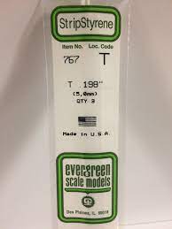 Evergreen 767 Styrene 14" T Profile 5.0mm / .198" (3pcs) - Hobbytech Toys