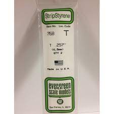 Evergreen 768 Styrene 14" T Profile 5.0mm / .257" (2pcs) - Hobbytech Toys