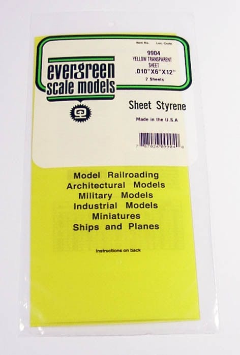 Evergreen Yellow Transparent Sheet .01X6X12 (2) Evergreen Styrene SUPPLIES