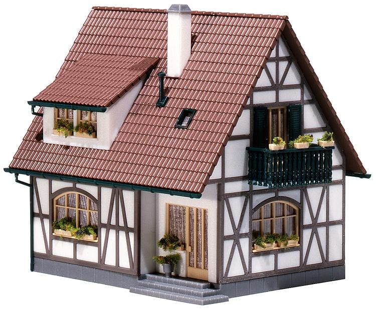 Faller Gmbh HO One-Family House w/Half-Timber Framing - 4-5/8 x 3-13/16 x 4-5/8in (11.5 x 9.5 x 11.5cm) Faller Gmbh TRAINS - HO/OO SCALE