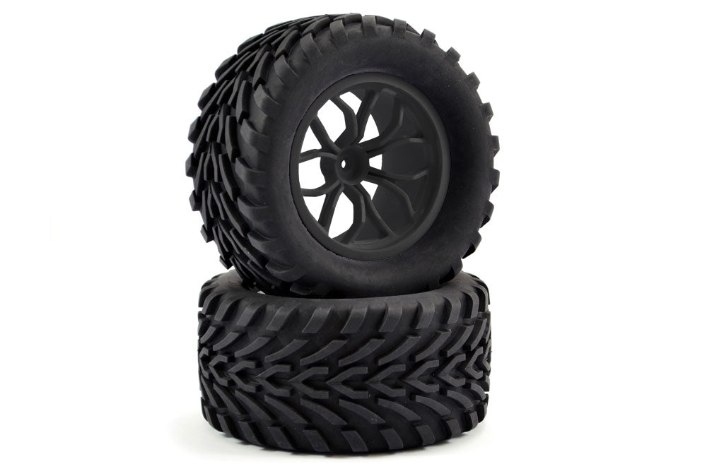 Fastrax 1/10 Mega-V Truck Tyre Mounted On 12-Spoke Wheels Black (2pcs) Fastrax RC CARS - PARTS