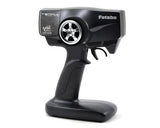 Compact 3-channel 2.4GHz RC transmitter with R203GH receiver, featuring a sleek black design for intuitive control.