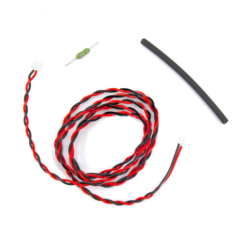 Twisting red and black RC car power extension cable with adapter, suitable for model aircraft and remote control applications.