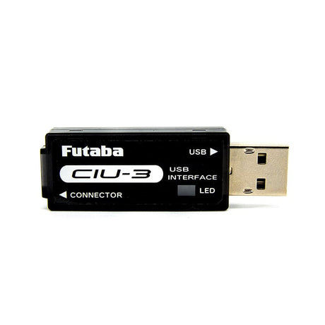 Sleek Futaba CIU-3 USB Interface device with black casing and white text, designed for radio gear connectivity.