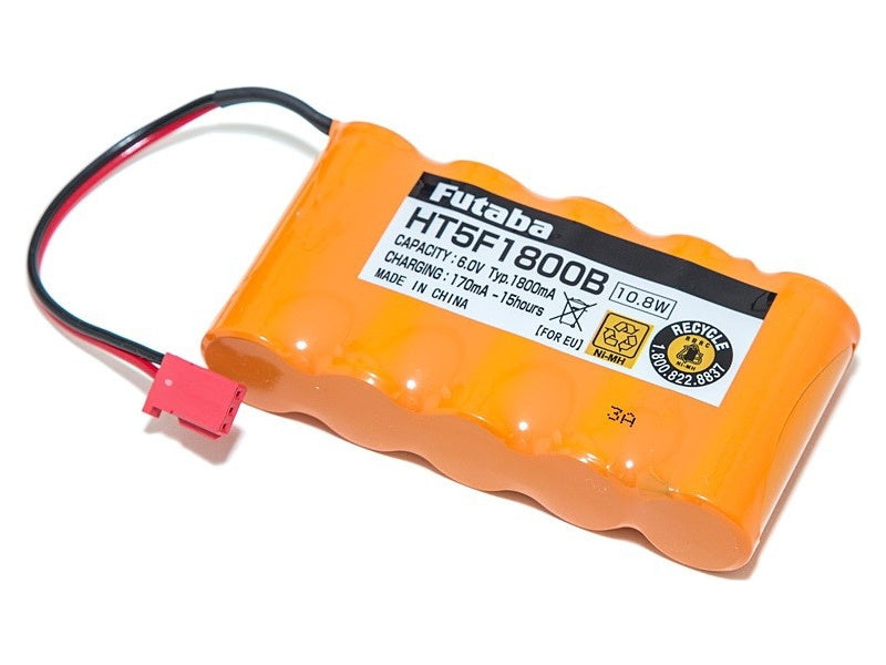 Compact 1800mAh Futaba transmitter battery pack with convenient connector for reliable power supply.