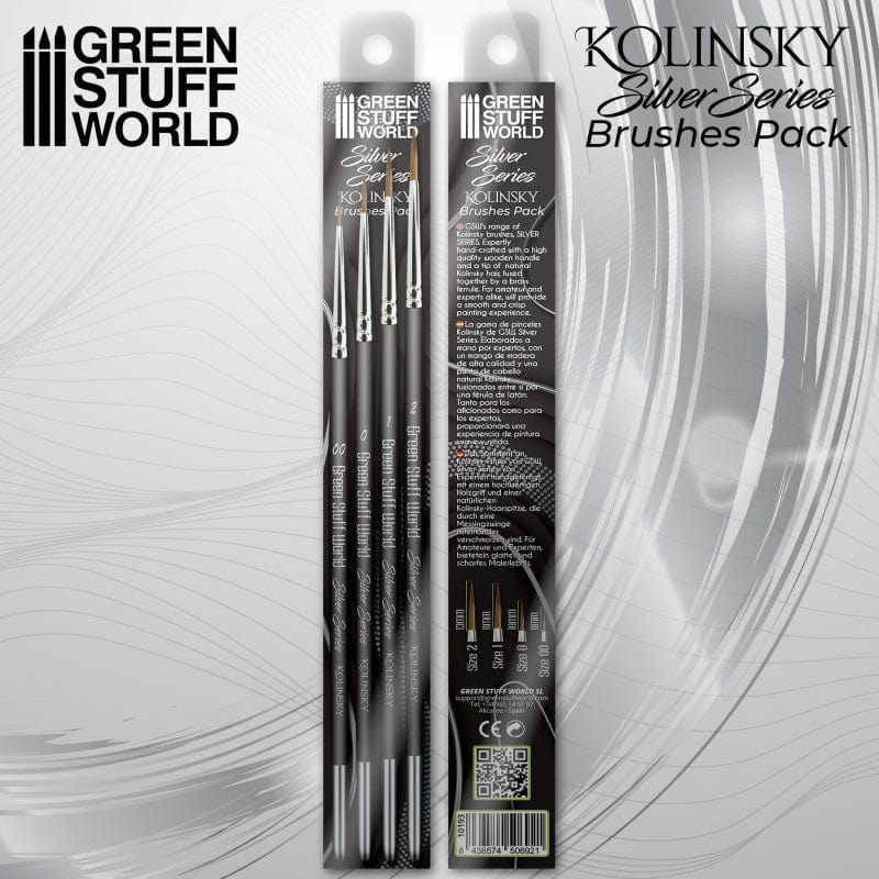 Green Stuff World Kolinsky Brushes - Silver Series 4 Pack - Hobbytech Toys